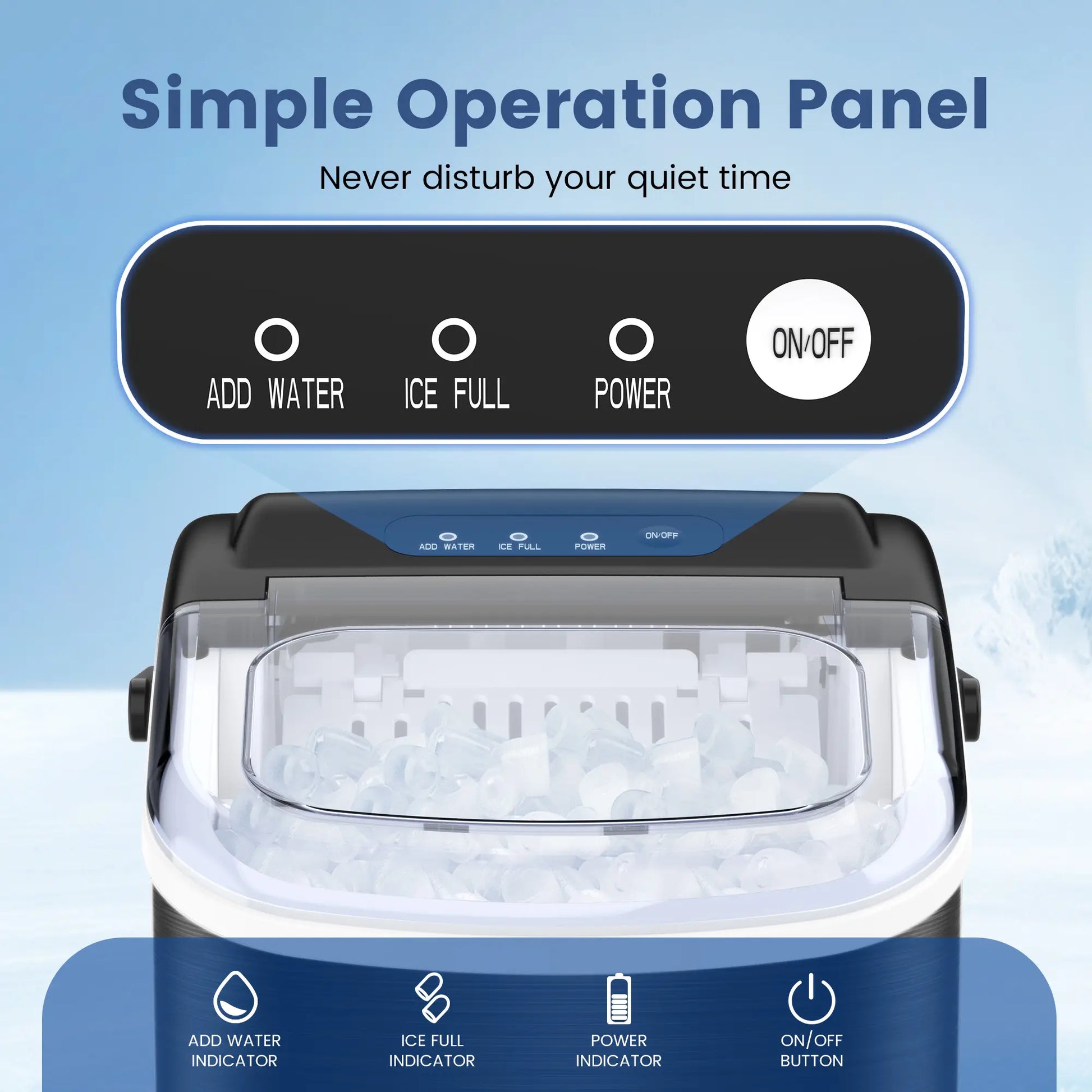 COWSAR Bullet Ice Maker Countertop with Self-Cleaning, Staninless Steel or ABS Plastic, 26.5Lbs/24Hrs, 6 Mins/9 Pcs Bullet Ice, Portable Ice Maker for Kitchen/Home/Office/Party/Rv