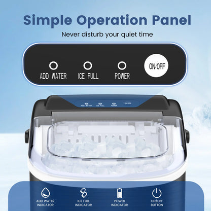 COWSAR Bullet Ice Maker Countertop with Self-Cleaning, Staninless Steel or ABS Plastic, 26.5Lbs/24Hrs, 6 Mins/9 Pcs Bullet Ice, Portable Ice Maker for Kitchen/Home/Office/Party/Rv
