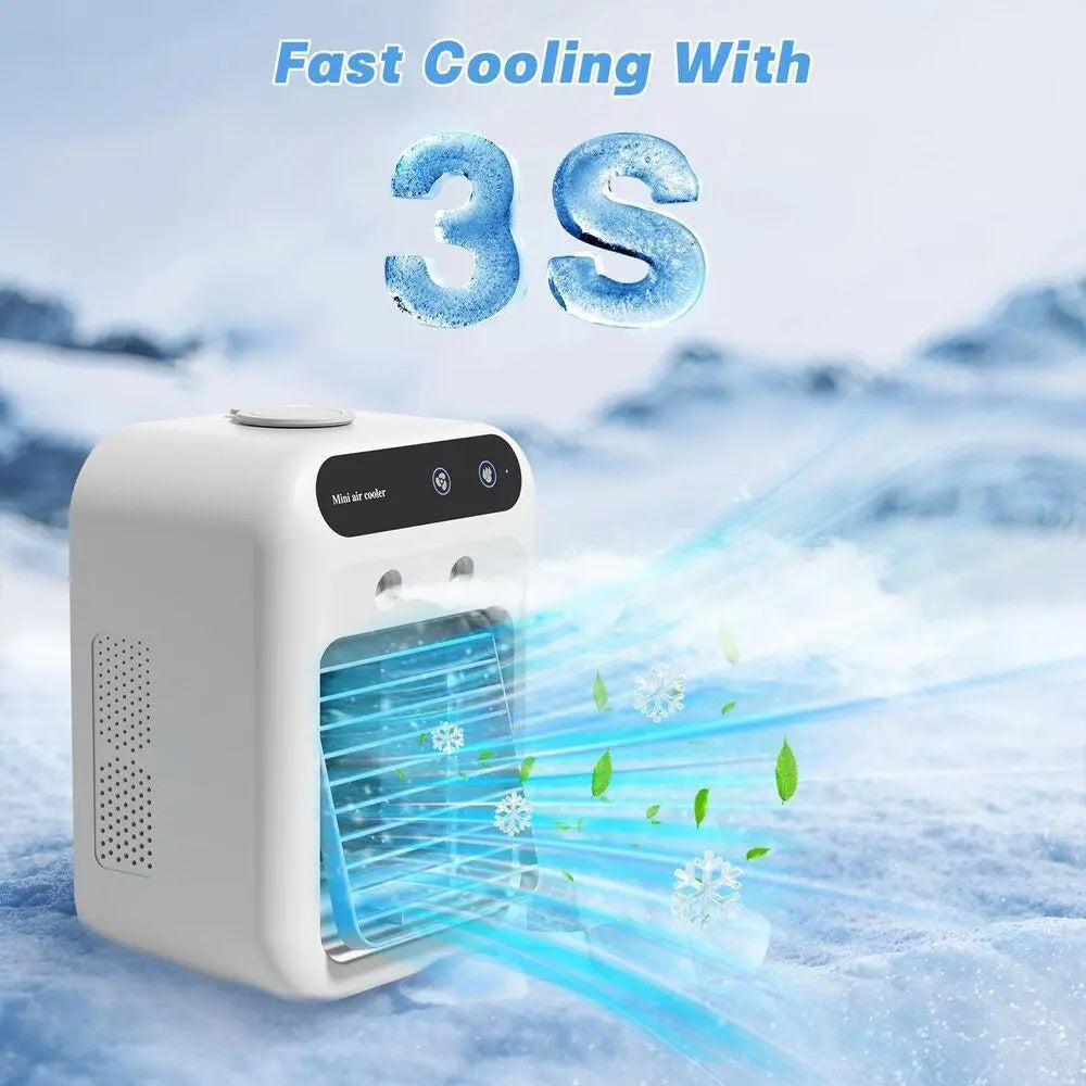 【Summervibes】 2026 NEW Portable Air Cooler,3-In-1 Cooling Fan with 2 Mist Speeds – Personal Evaporative Cooler for Bedroom, Office & Camping, 1800Mah Battery & 500Ml Tank Portable Air Conditioner