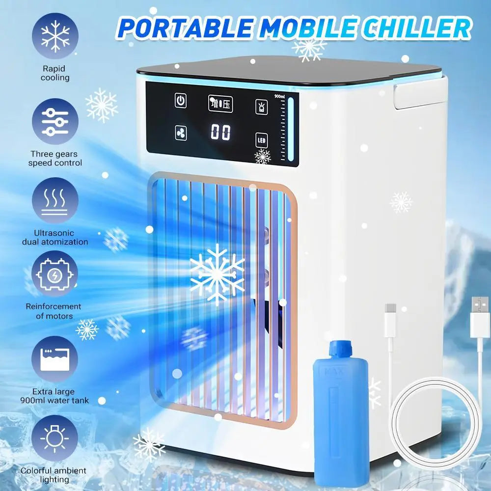 【Summervibes】 2026 NEW Portable Air Cooler,3-In-1 Cooling Fan with 2 Mist Speeds – Personal Evaporative Cooler for Bedroom, Office & Camping, 1800Mah Battery & 500Ml Tank Portable Air Conditioner