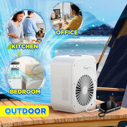 【Summervibes】 2026 NEW Portable Air Cooler,3-In-1 Cooling Fan with 2 Mist Speeds – Personal Evaporative Cooler for Bedroom, Office & Camping, 1800Mah Battery & 500Ml Tank Portable Air Conditioner