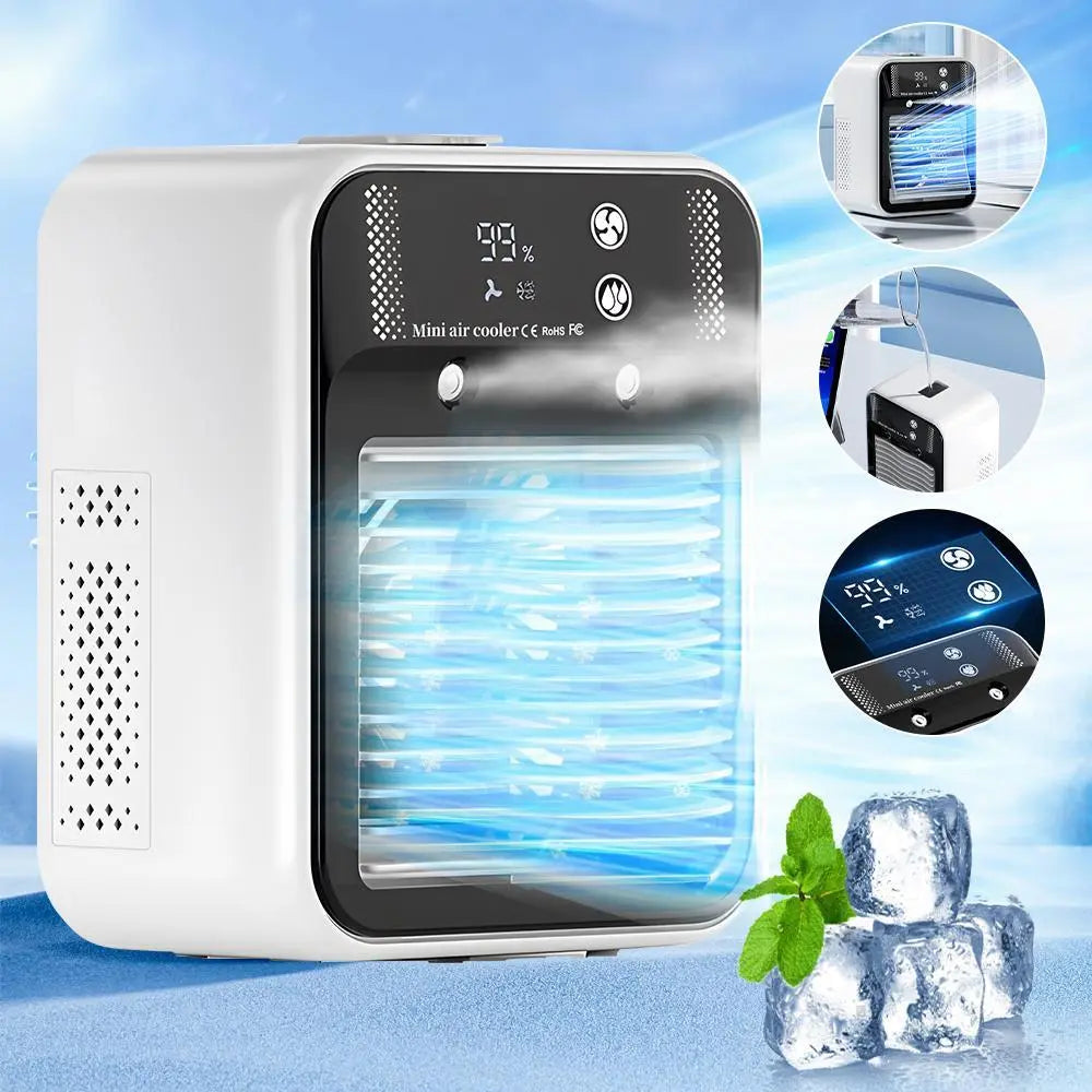 【Summervibes】 2026 NEW Portable Air Cooler,3-In-1 Cooling Fan with 2 Mist Speeds – Personal Evaporative Cooler for Bedroom, Office & Camping, 1800Mah Battery & 500Ml Tank Portable Air Conditioner