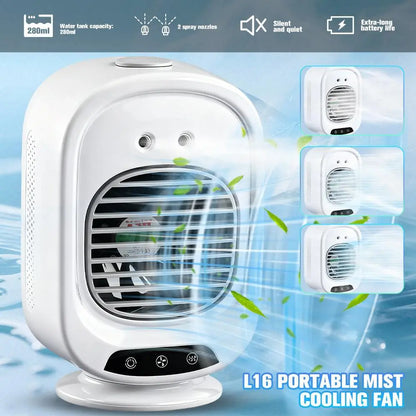 【Summervibes】 2026 NEW Portable Air Cooler,3-In-1 Cooling Fan with 2 Mist Speeds – Personal Evaporative Cooler for Bedroom, Office & Camping, 1800Mah Battery & 500Ml Tank Portable Air Conditioner