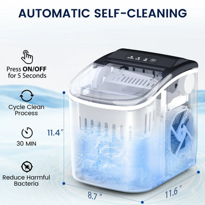 COWSAR Bullet Ice Maker Countertop with Self-Cleaning, Staninless Steel or ABS Plastic, 26.5Lbs/24Hrs, 6 Mins/9 Pcs Bullet Ice, Portable Ice Maker for Kitchen/Home/Office/Party/Rv