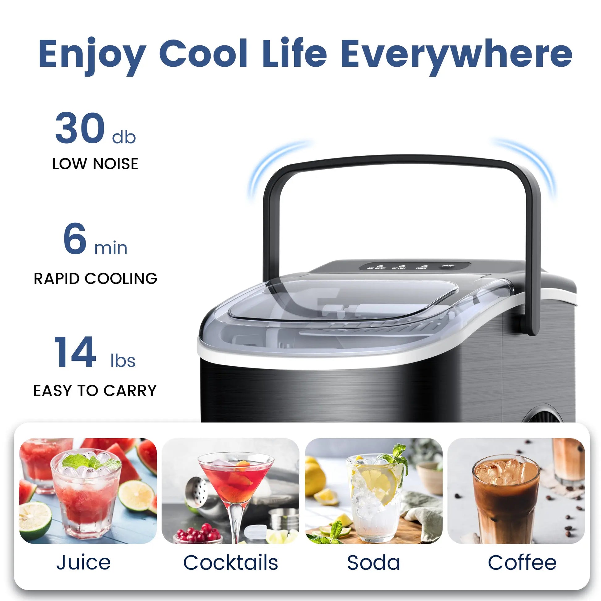 COWSAR Bullet Ice Maker Countertop with Self-Cleaning, Staninless Steel or ABS Plastic, 26.5Lbs/24Hrs, 6 Mins/9 Pcs Bullet Ice, Portable Ice Maker for Kitchen/Home/Office/Party/Rv