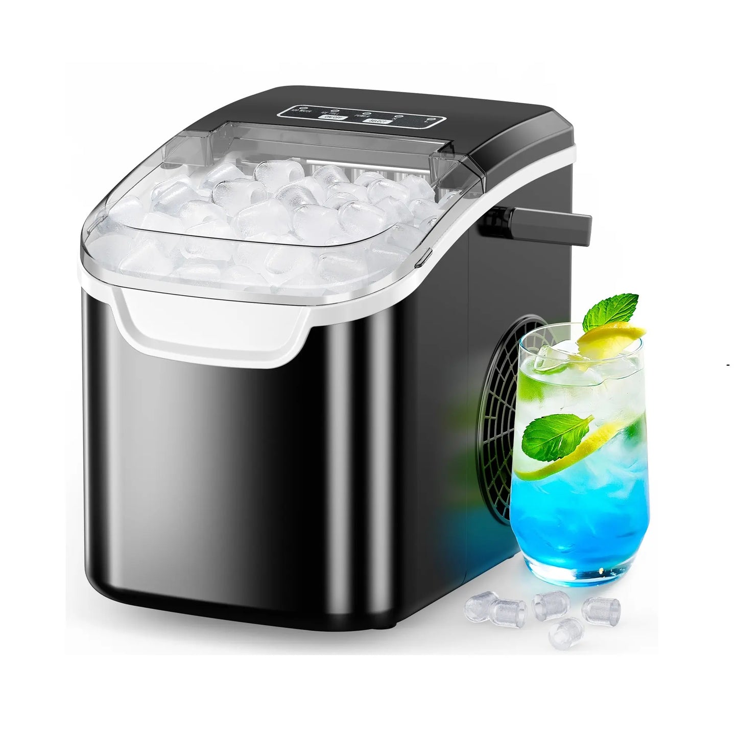 COWSAR Bullet Ice Maker Countertop with Self-Cleaning, Staninless Steel or ABS Plastic, 26.5Lbs/24Hrs, 6 Mins/9 Pcs Bullet Ice, Portable Ice Maker for Kitchen/Home/Office/Party/Rv
