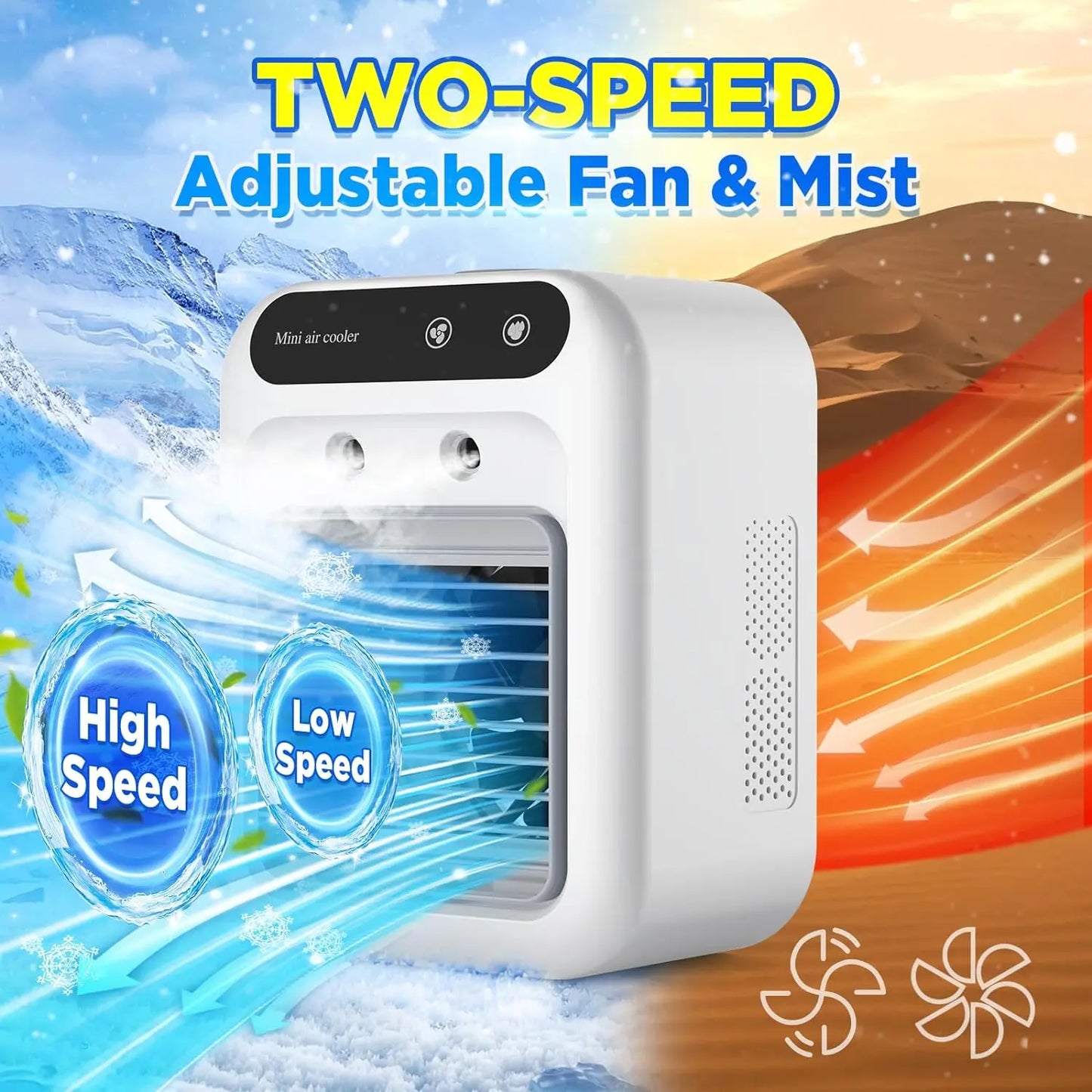 【Summervibes】 2026 NEW Portable Air Cooler,3-In-1 Cooling Fan with 2 Mist Speeds – Personal Evaporative Cooler for Bedroom, Office & Camping, 1800Mah Battery & 500Ml Tank Portable Air Conditioner