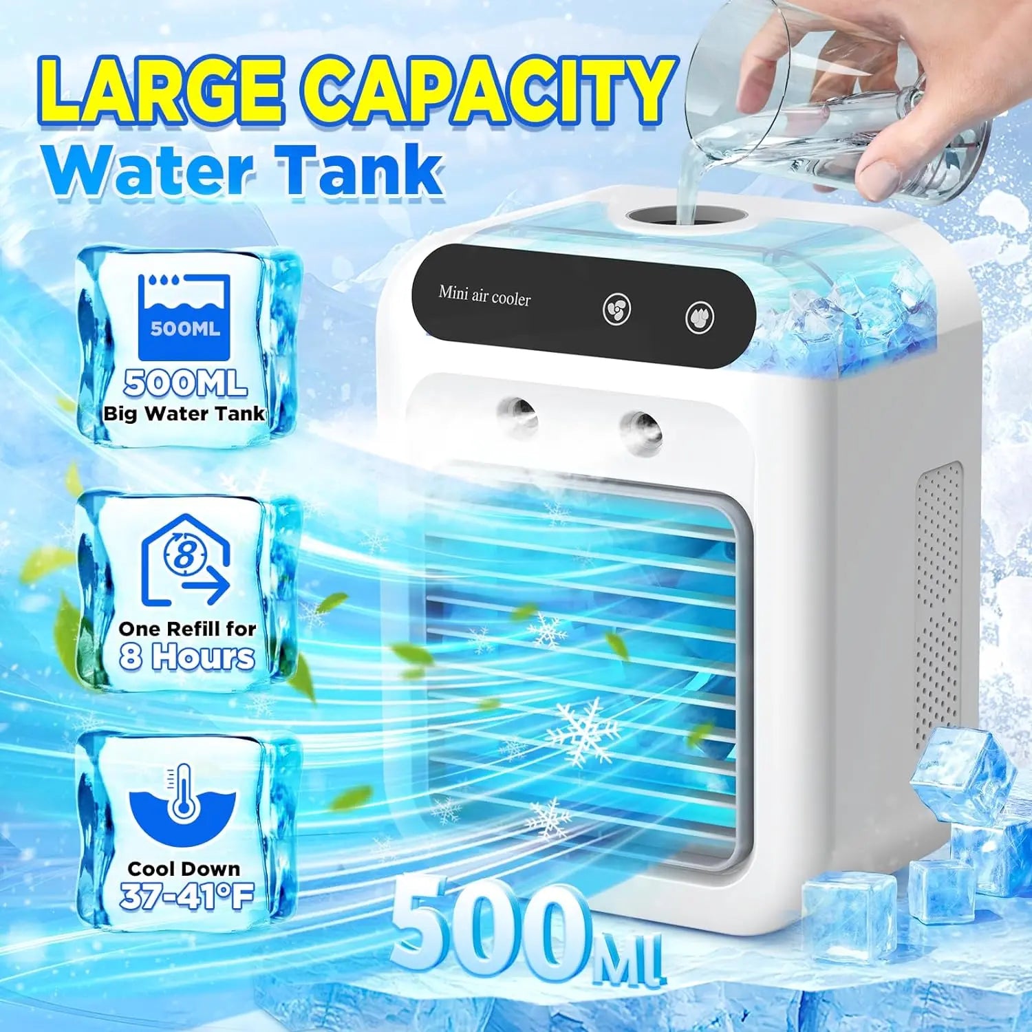 【Summervibes】 2026 NEW Portable Air Cooler,3-In-1 Cooling Fan with 2 Mist Speeds – Personal Evaporative Cooler for Bedroom, Office & Camping, 1800Mah Battery & 500Ml Tank Portable Air Conditioner