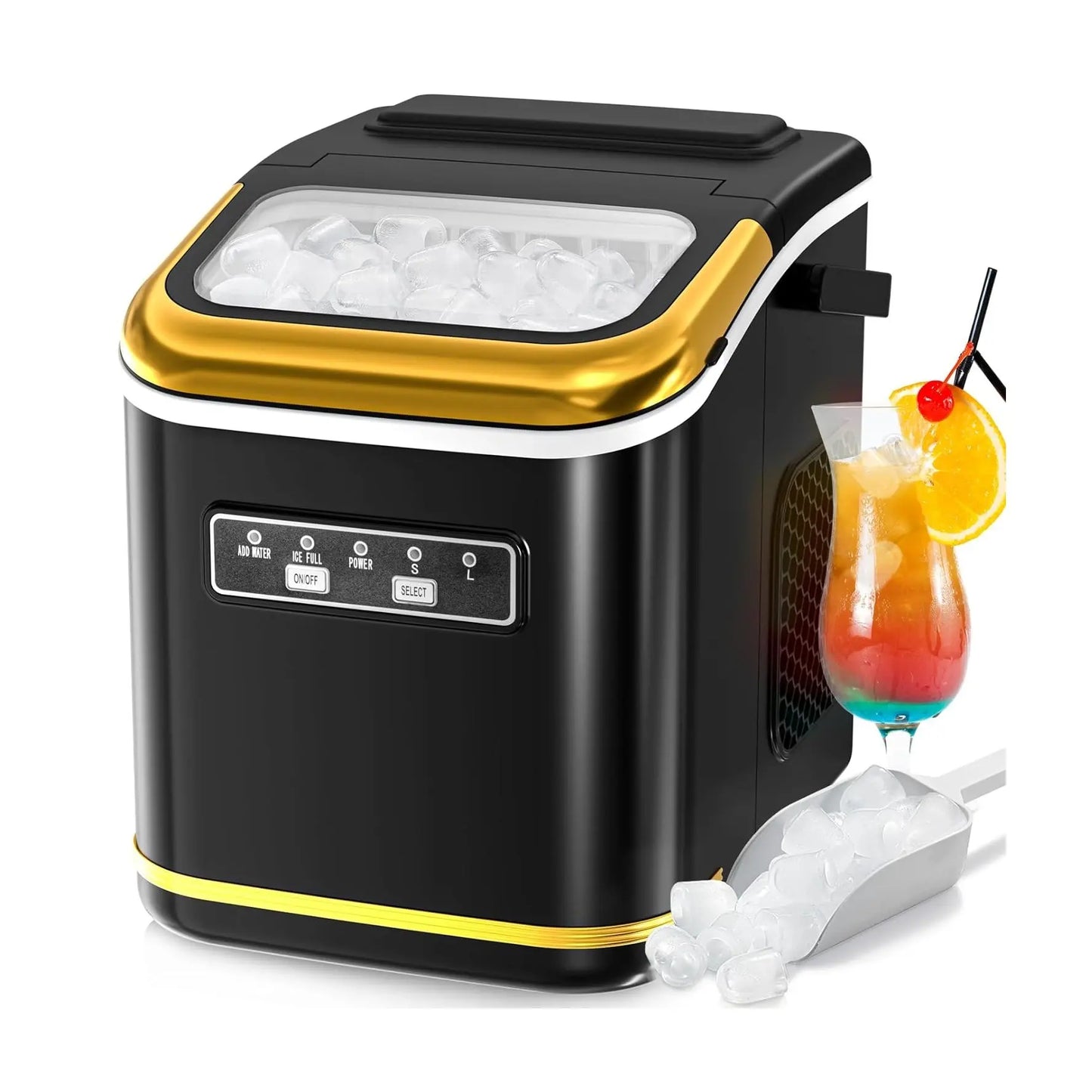 COWSAR Bullet Ice Maker Countertop with Self-Cleaning, Staninless Steel or ABS Plastic, 26.5Lbs/24Hrs, 6 Mins/9 Pcs Bullet Ice, Portable Ice Maker for Kitchen/Home/Office/Party/Rv