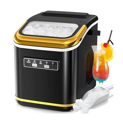 COWSAR Bullet Ice Maker Countertop with Self-Cleaning, Staninless Steel or ABS Plastic, 26.5Lbs/24Hrs, 6 Mins/9 Pcs Bullet Ice, Portable Ice Maker for Kitchen/Home/Office/Party/Rv