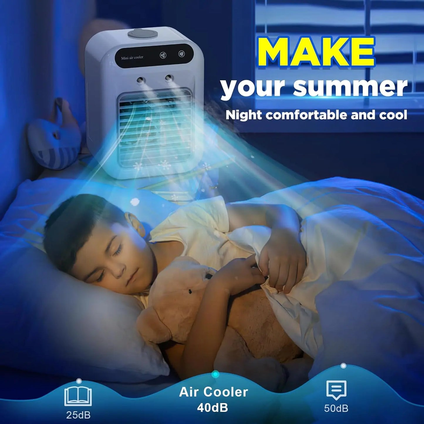 【Summervibes】 2026 NEW Portable Air Cooler,3-In-1 Cooling Fan with 2 Mist Speeds – Personal Evaporative Cooler for Bedroom, Office & Camping, 1800Mah Battery & 500Ml Tank Portable Air Conditioner