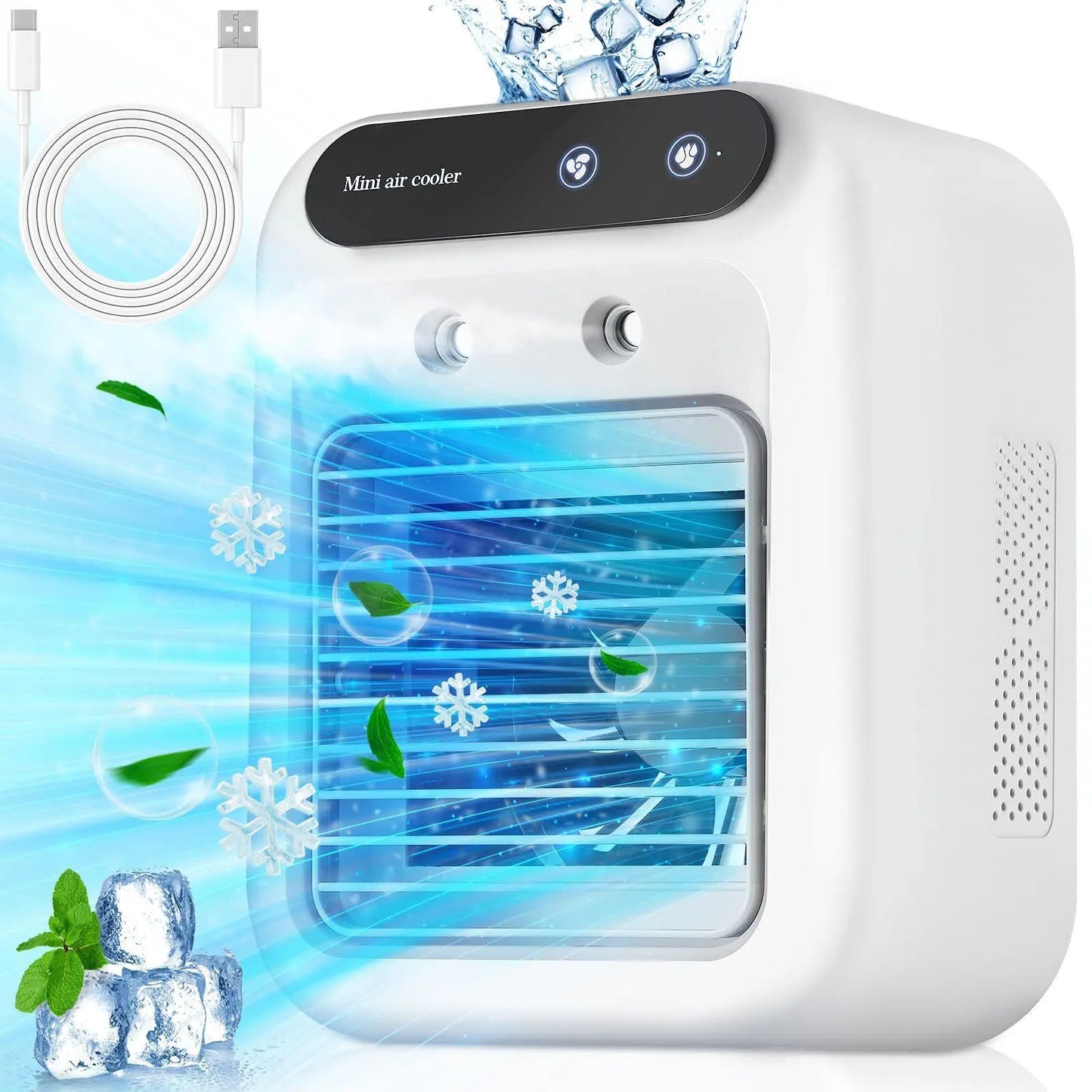【Summervibes】 2026 NEW Portable Air Cooler,3-In-1 Cooling Fan with 2 Mist Speeds – Personal Evaporative Cooler for Bedroom, Office & Camping, 1800Mah Battery & 500Ml Tank Portable Air Conditioner