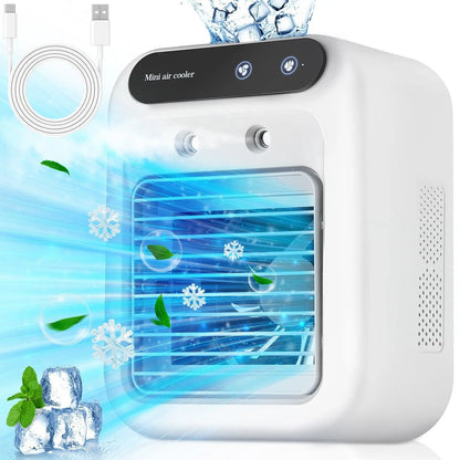 【Summervibes】 2026 NEW Portable Air Cooler,3-In-1 Cooling Fan with 2 Mist Speeds – Personal Evaporative Cooler for Bedroom, Office & Camping, 1800Mah Battery & 500Ml Tank Portable Air Conditioner