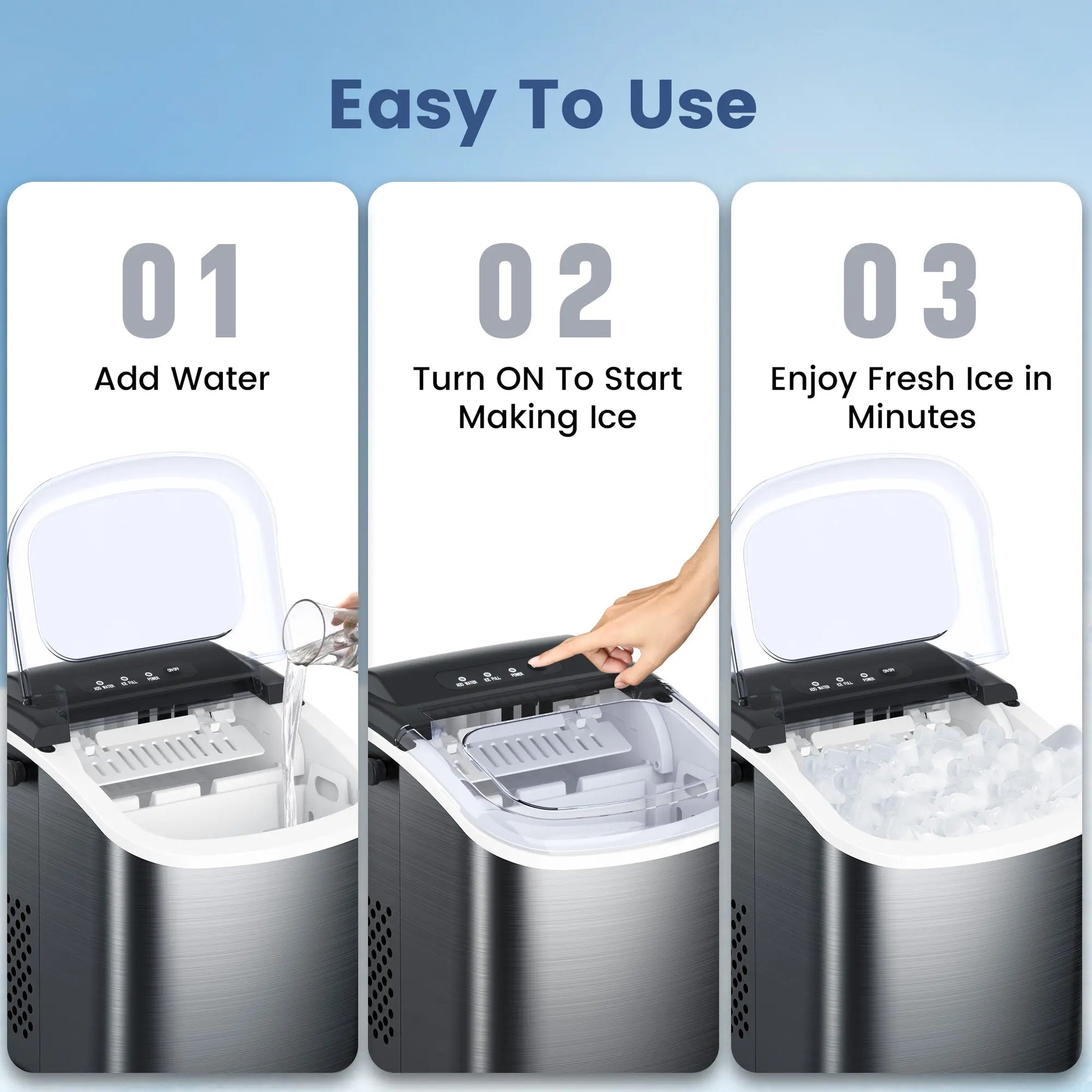 COWSAR Bullet Ice Maker Countertop with Self-Cleaning, Staninless Steel or ABS Plastic, 26.5Lbs/24Hrs, 6 Mins/9 Pcs Bullet Ice, Portable Ice Maker for Kitchen/Home/Office/Party/Rv