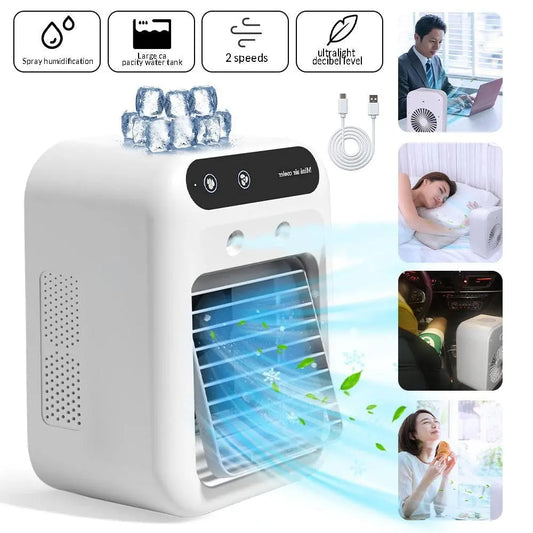 【Summervibes】 2026 NEW Portable Air Cooler,3-In-1 Cooling Fan with 2 Mist Speeds – Personal Evaporative Cooler for Bedroom, Office & Camping, 1800Mah Battery & 500Ml Tank Portable Air Conditioner