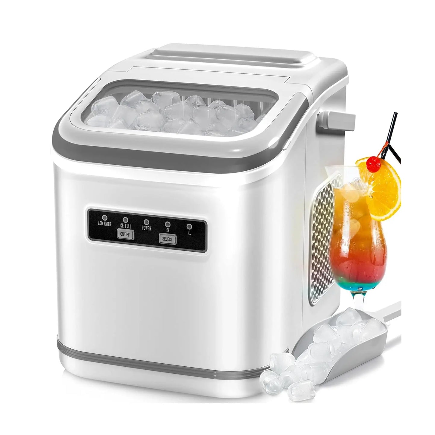 COWSAR Bullet Ice Maker Countertop with Self-Cleaning, Staninless Steel or ABS Plastic, 26.5Lbs/24Hrs, 6 Mins/9 Pcs Bullet Ice, Portable Ice Maker for Kitchen/Home/Office/Party/Rv