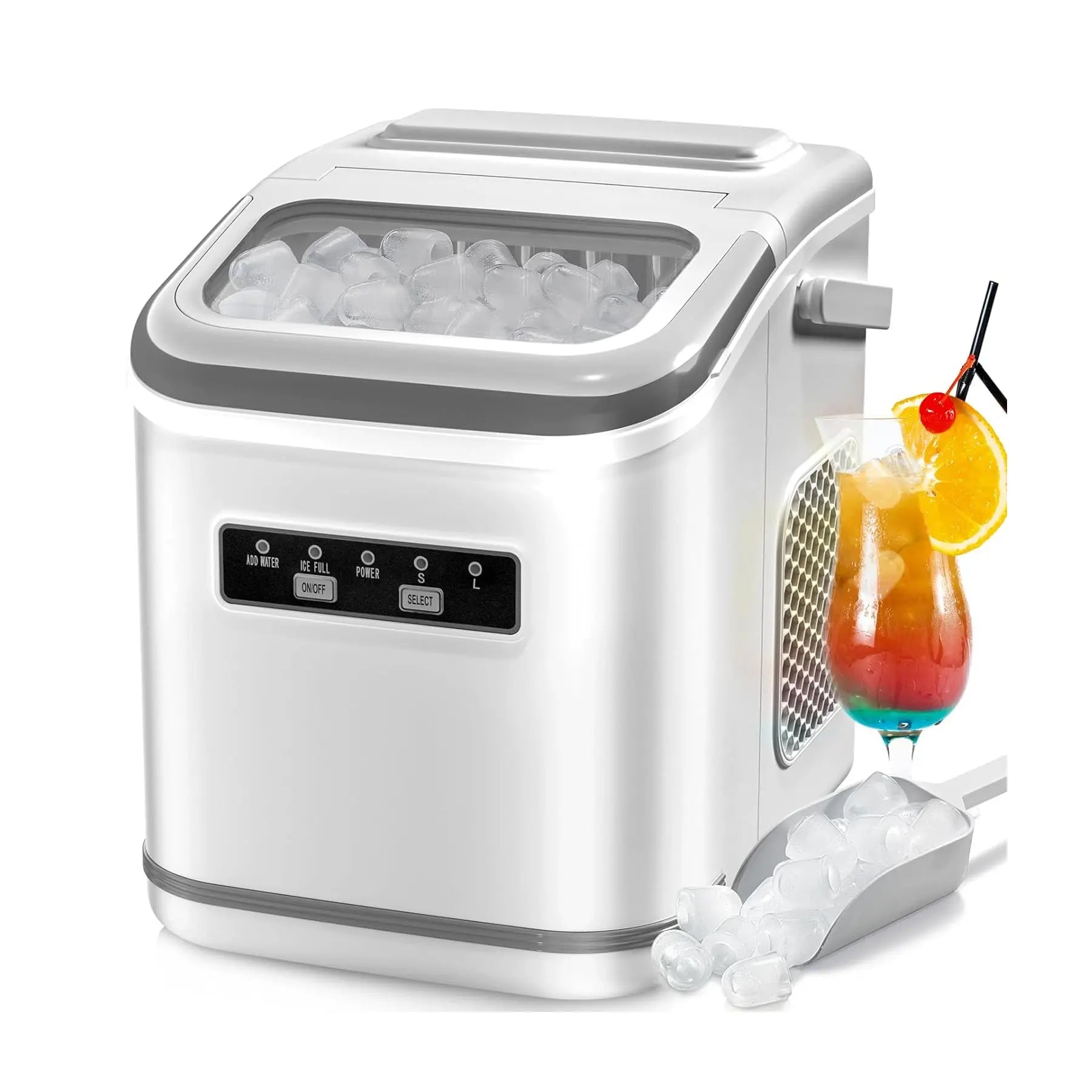 COWSAR Bullet Ice Maker Countertop with Self-Cleaning, Staninless Steel or ABS Plastic, 26.5Lbs/24Hrs, 6 Mins/9 Pcs Bullet Ice, Portable Ice Maker for Kitchen/Home/Office/Party/Rv