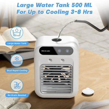 【Summervibes】 2026 NEW Portable Air Cooler,3-In-1 Cooling Fan with 2 Mist Speeds – Personal Evaporative Cooler for Bedroom, Office & Camping, 1800Mah Battery & 500Ml Tank Portable Air Conditioner